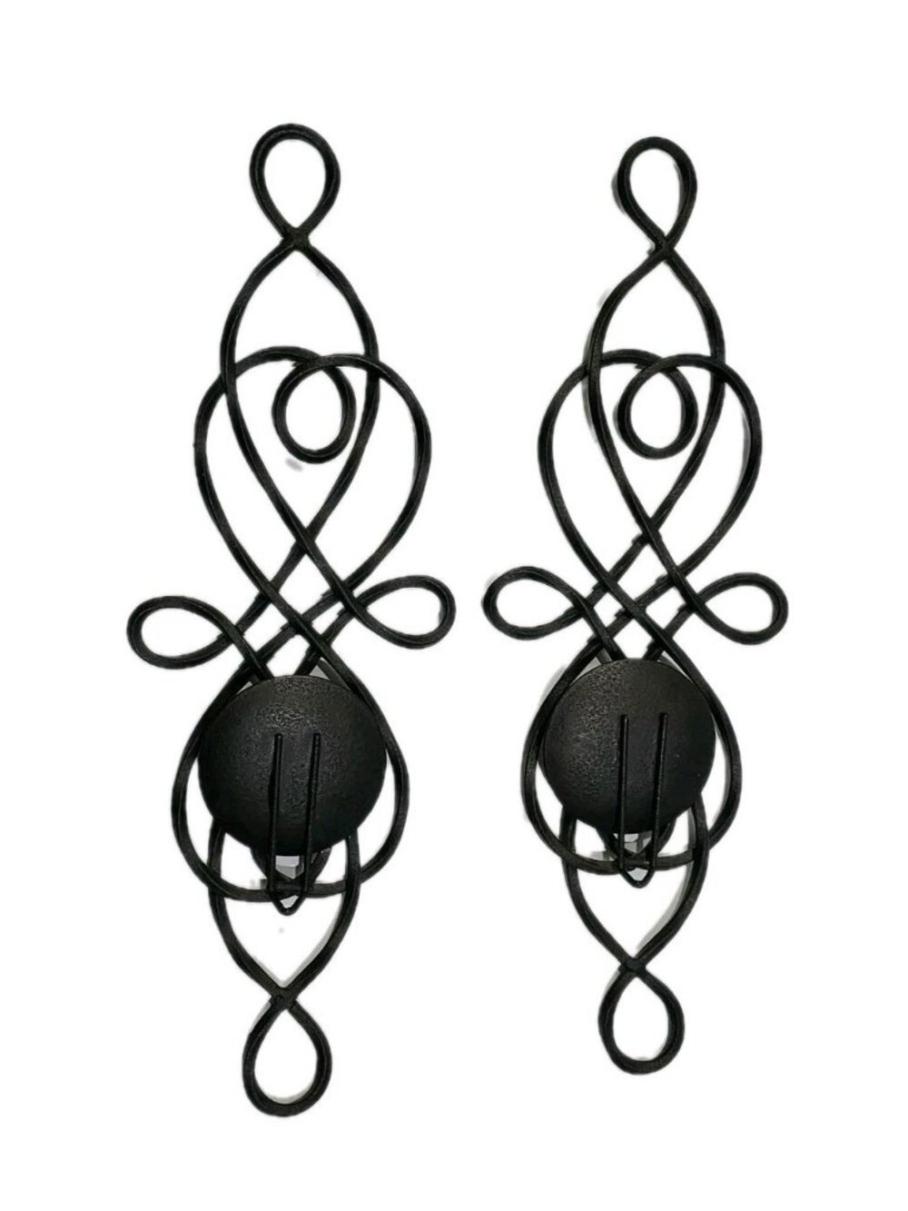 Candle Holder Wrought Iron 20 Inch Wall Hanging  Loop Design Mid Century Set of - Picture 5 of 6
